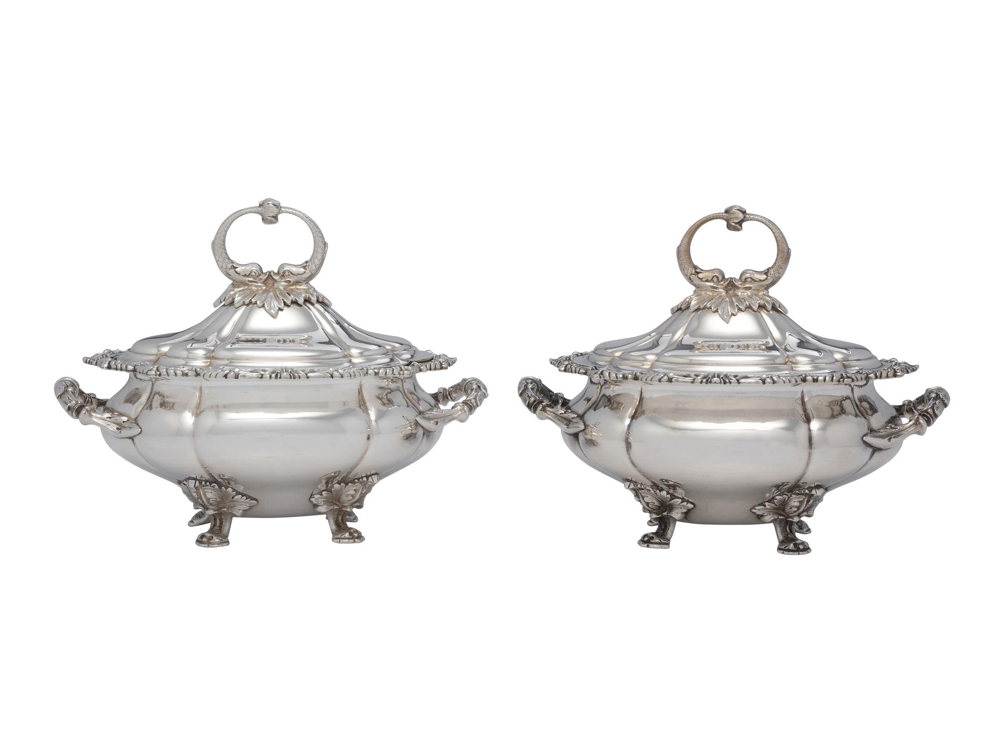 A Pair of Sheffield Plate Lidded Vegetable Dishes