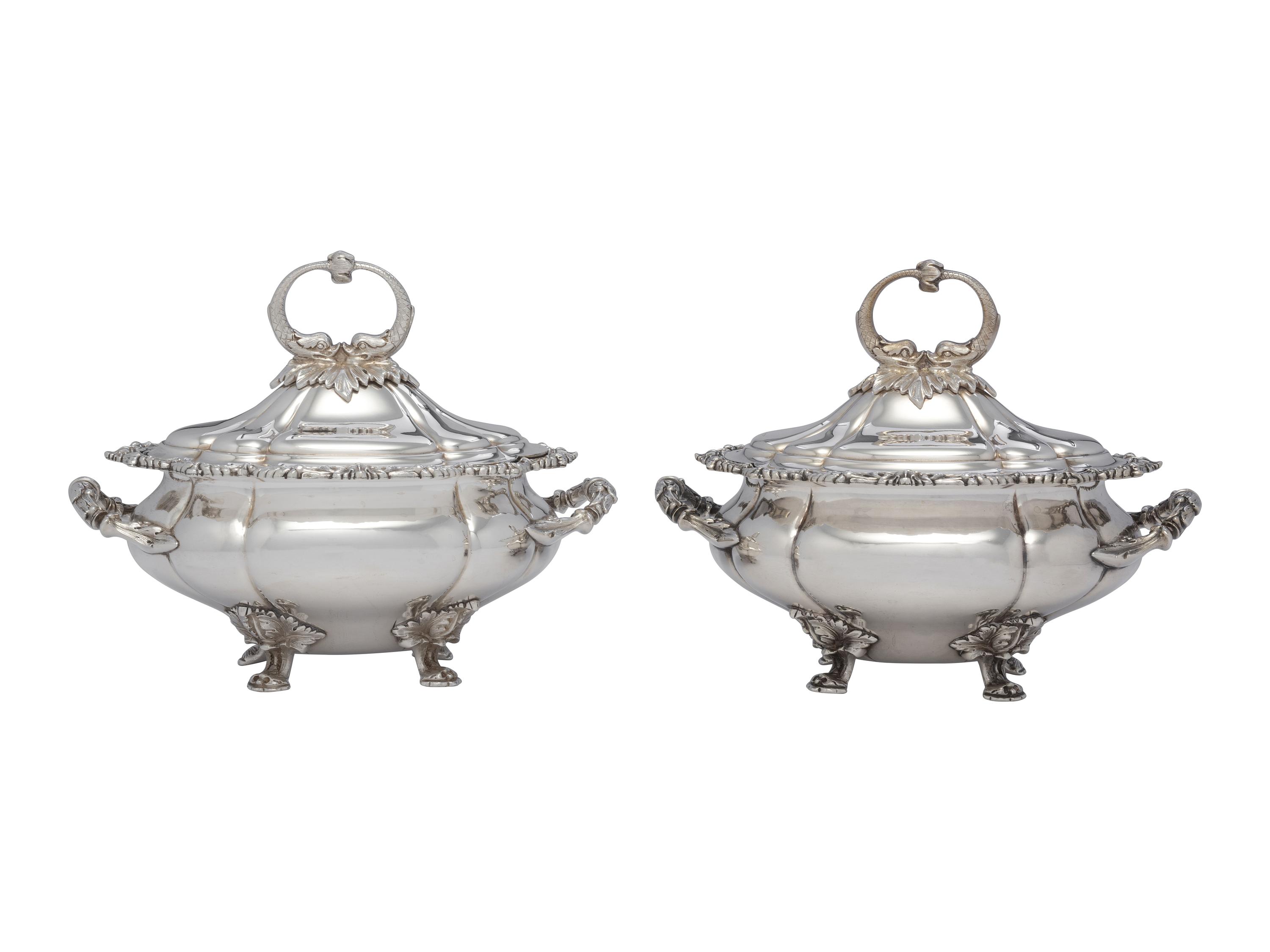 A Pair of Sheffield Plate Lidded Vegetable Dishes