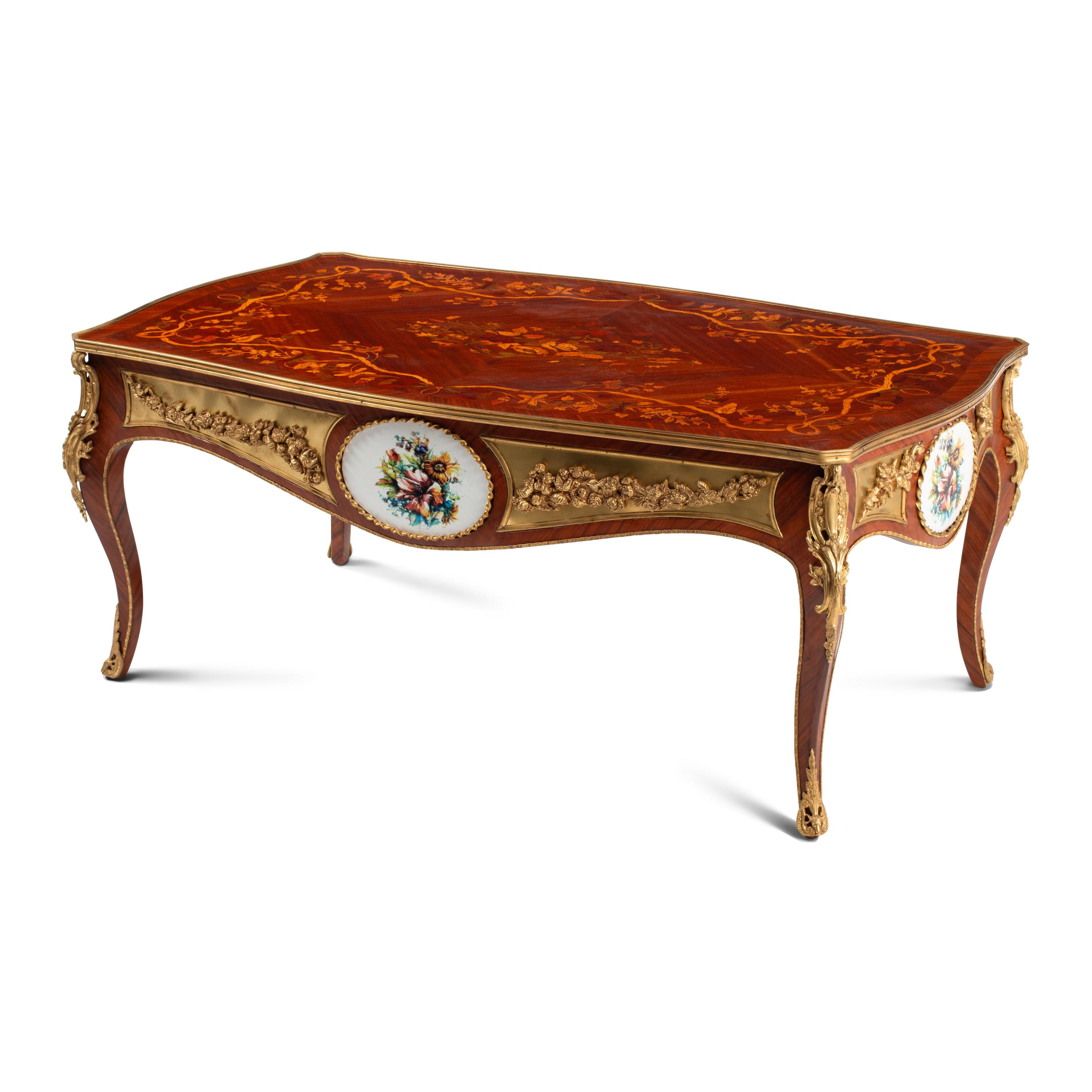 A Louis XV Style Gilt Bronze Mounted Marquetry Low Table