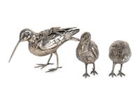 Three Italian Silvered Metal Partridges — 20TH CENTURY