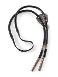 Sterling Silver Bolo Tie, Set with Turquoise, Coral, and Iron Wood with 14k Gold Accents