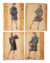 An Archive of Thirteen Conceptual Sketches for I.J. Fox , by James Montgomery Flagg and Russell Patterson, 1940s