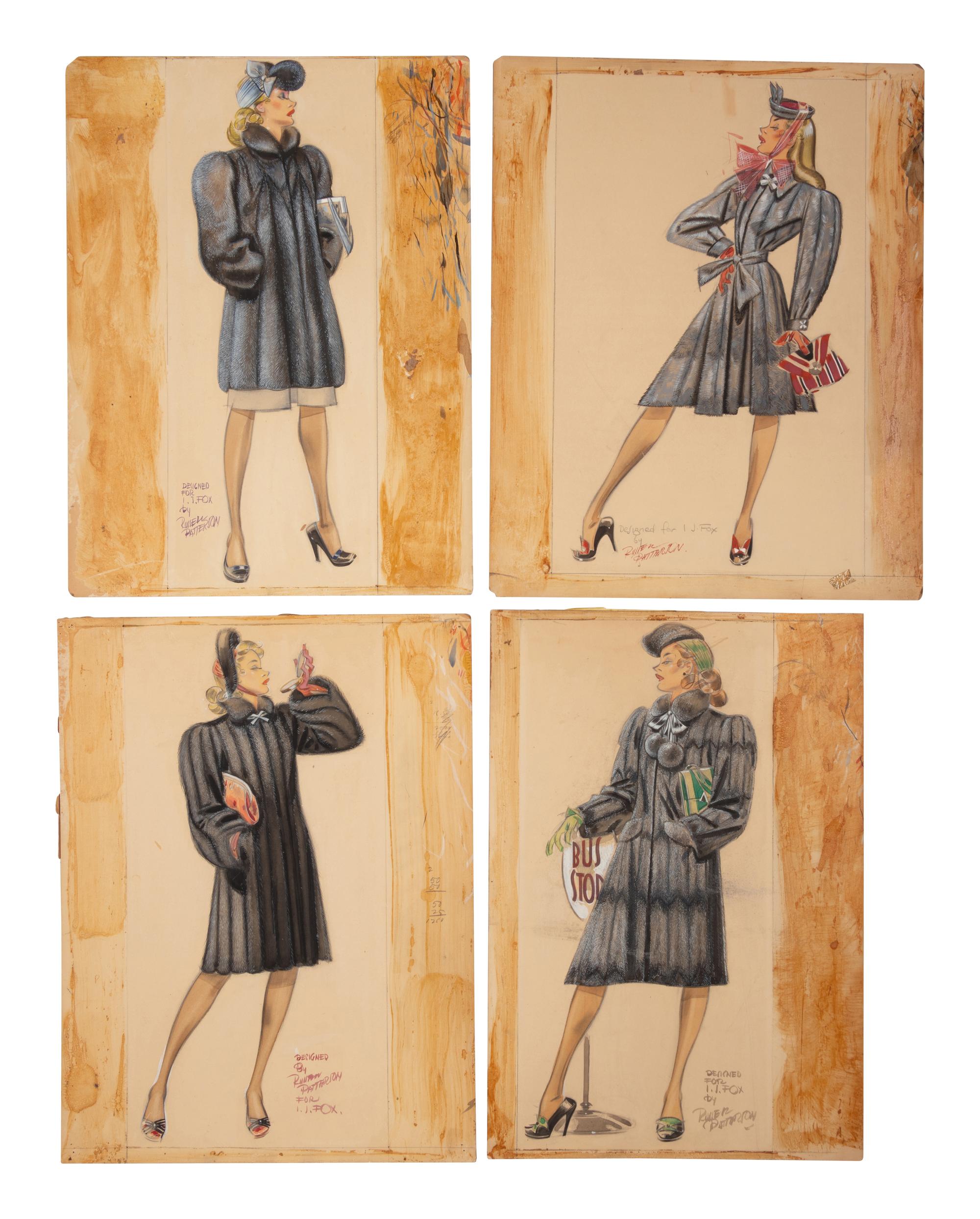 An Archive of Thirteen Conceptual Sketches for I.J. Fox , by James Montgomery Flagg and Russell Patterson, 1940s