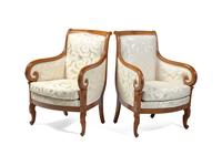 A Pair of Louis Philippe Amaranth-Inlaid Fruitwood Bergéres