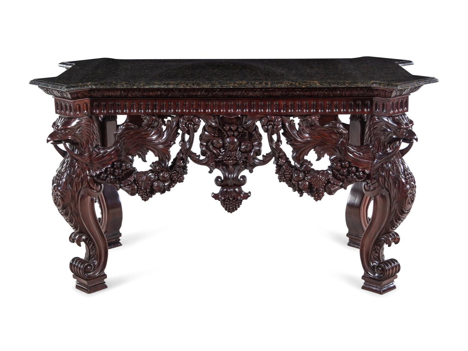 A George III Style Walnut Marble-Top Center Table