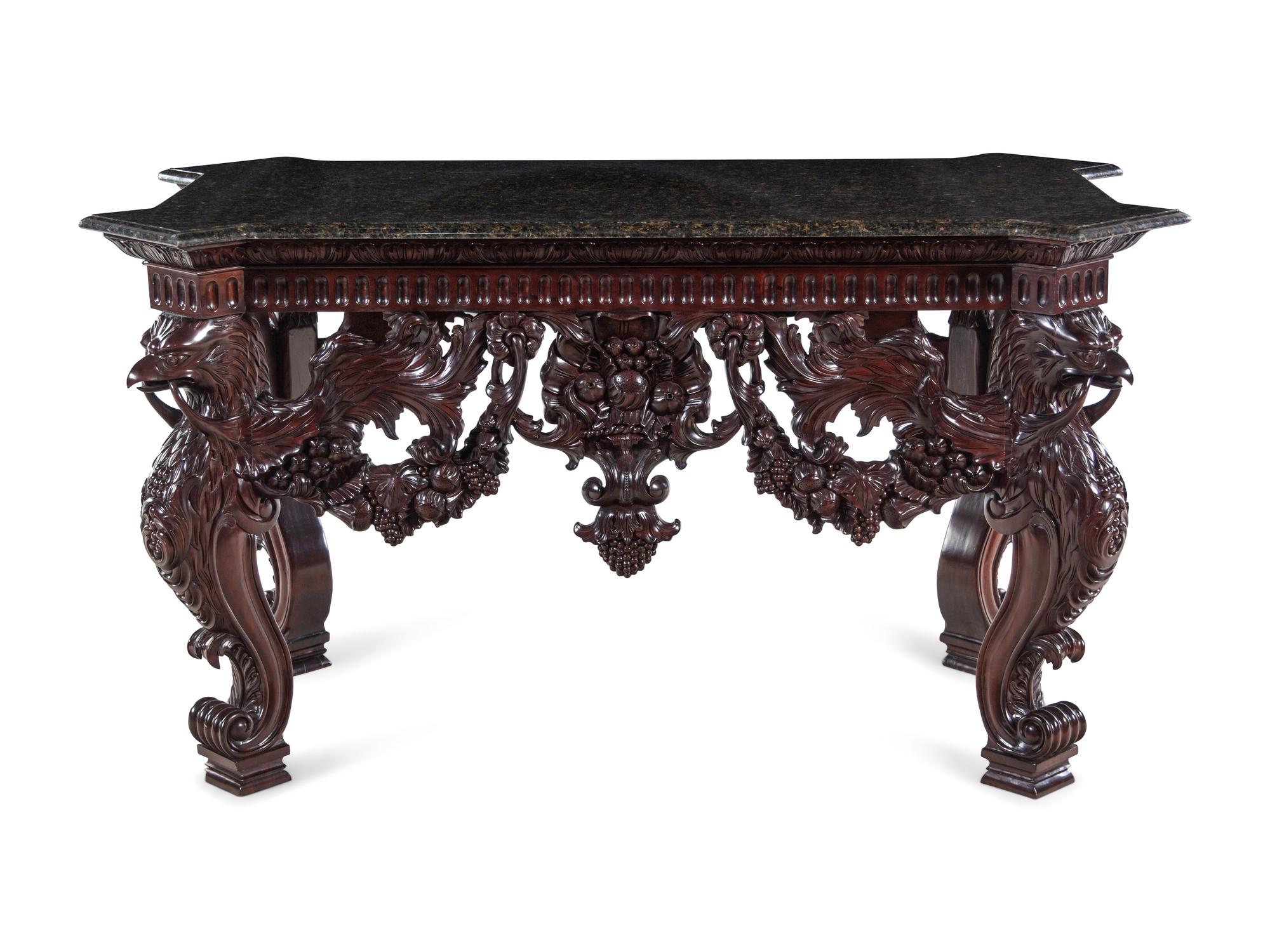 A George III Style Walnut Marble-Top Center Table