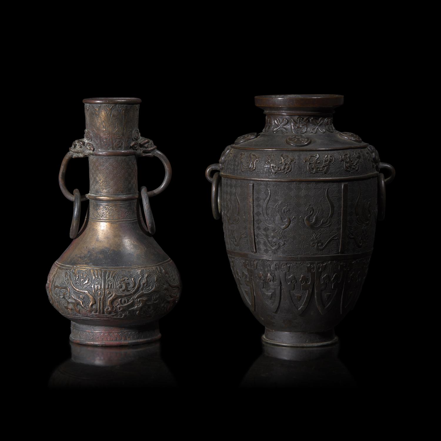 Two Japanese Bronze Archaistic Vases, Edo to Meiji Period