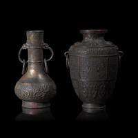 Two Japanese Bronze Archaistic Vases, Edo to Meiji Period