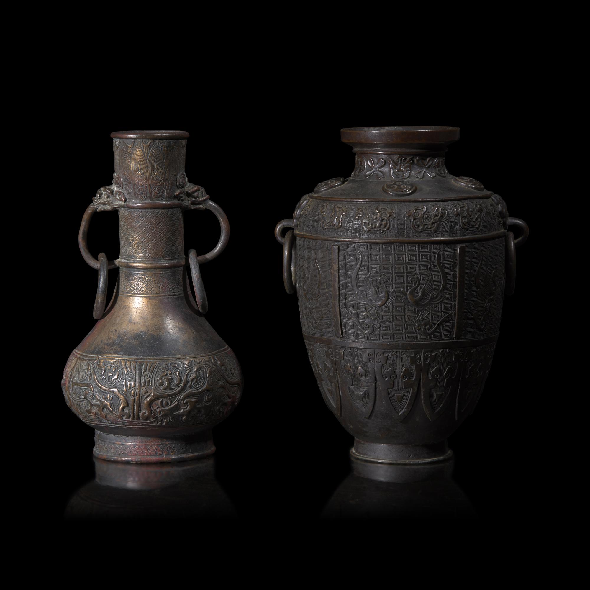 Two Japanese Bronze Archaistic Vases, Edo to Meiji Period