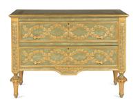 A Pair of Italian Neoclassical Style Green-Painted and Parcel Gilt Commodes