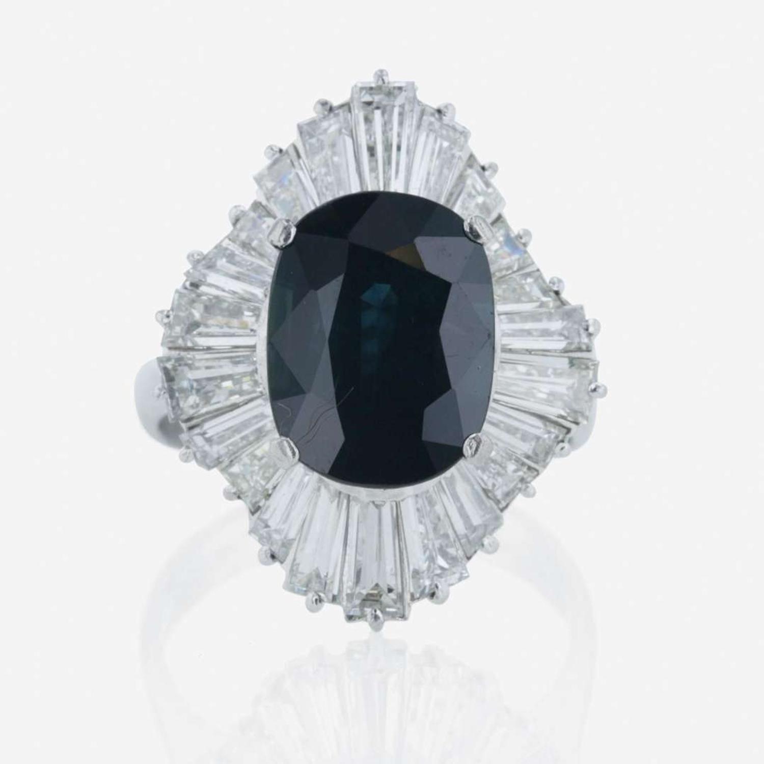 Platinum, sapphire, and diamond ring