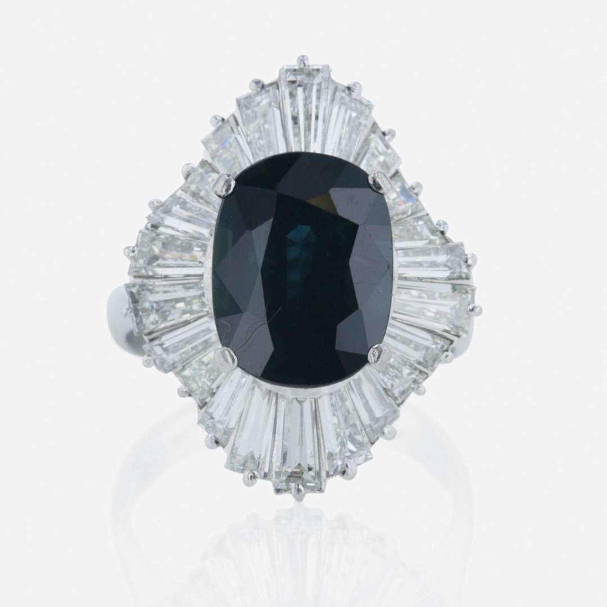 Platinum, sapphire, and diamond ring