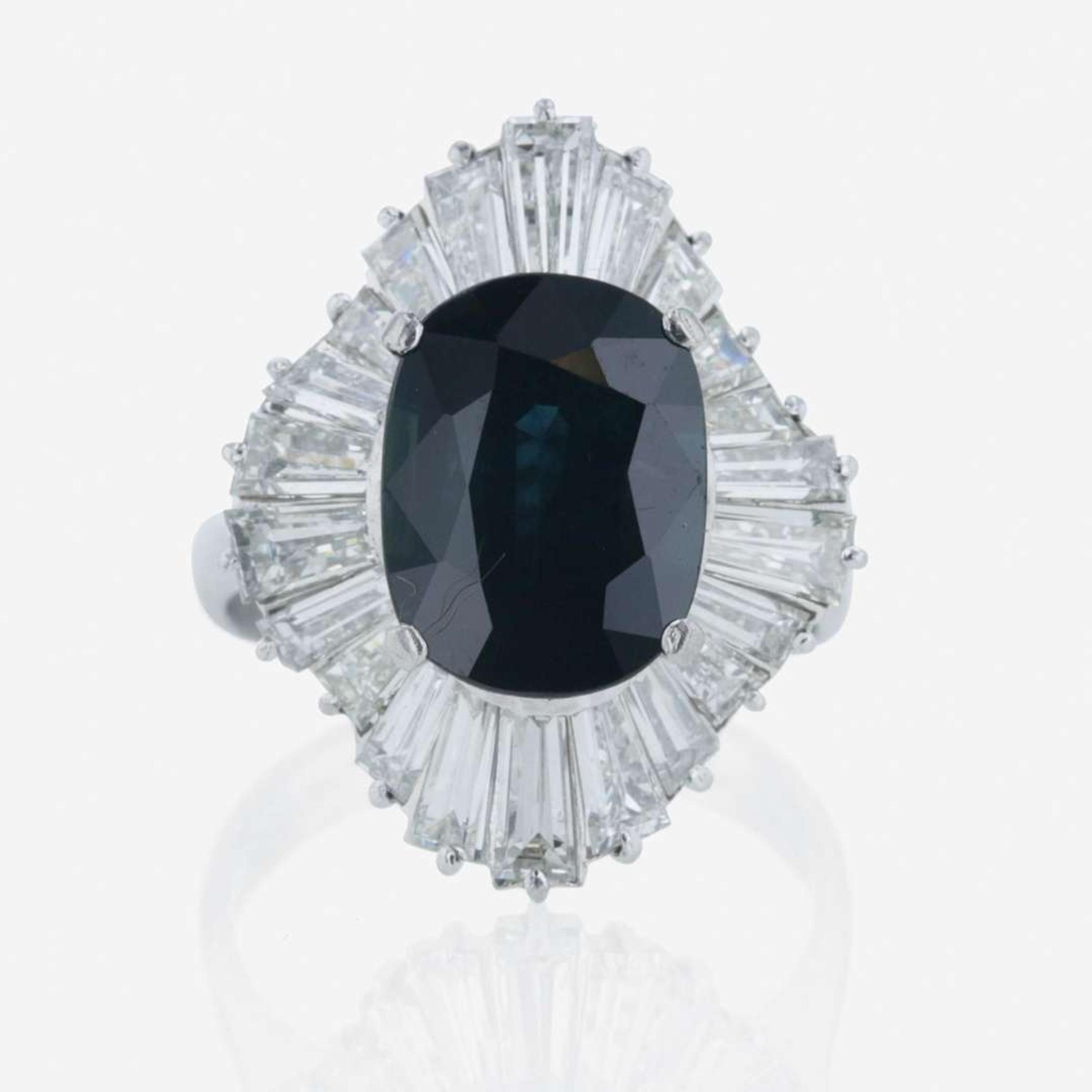Platinum, sapphire, and diamond ring