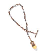 A 14 Karat Rose Gold, Platinum, Enamel and Tooth Fob Chain,