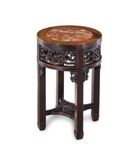 Two Sets of Chinese Hardwood Nesting Tables, together with a Chinese Export Marble Inset Hardwood Table