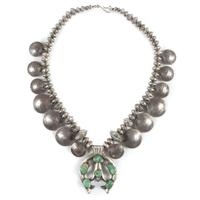 Navajo Turquoise and Coin Squash Blossom Necklace
