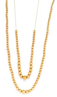 A Collection of Yellow Gold Bead Necklaces, 13.00 dwts.