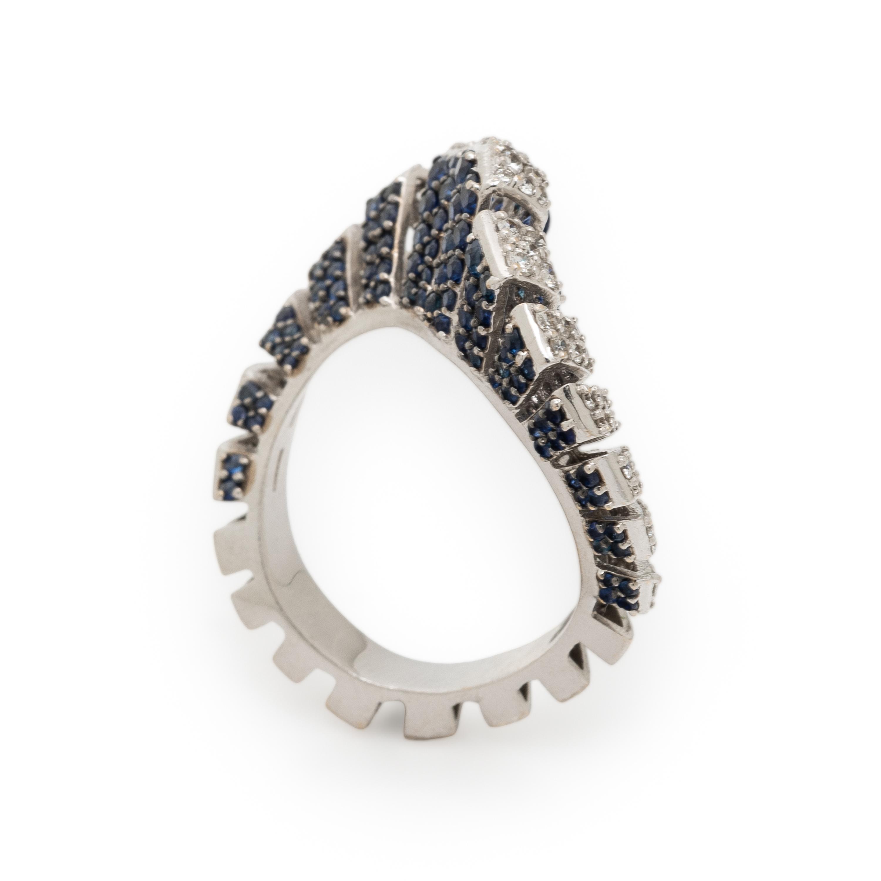 White Gold, Diamond, and Sapphire Twist Ring