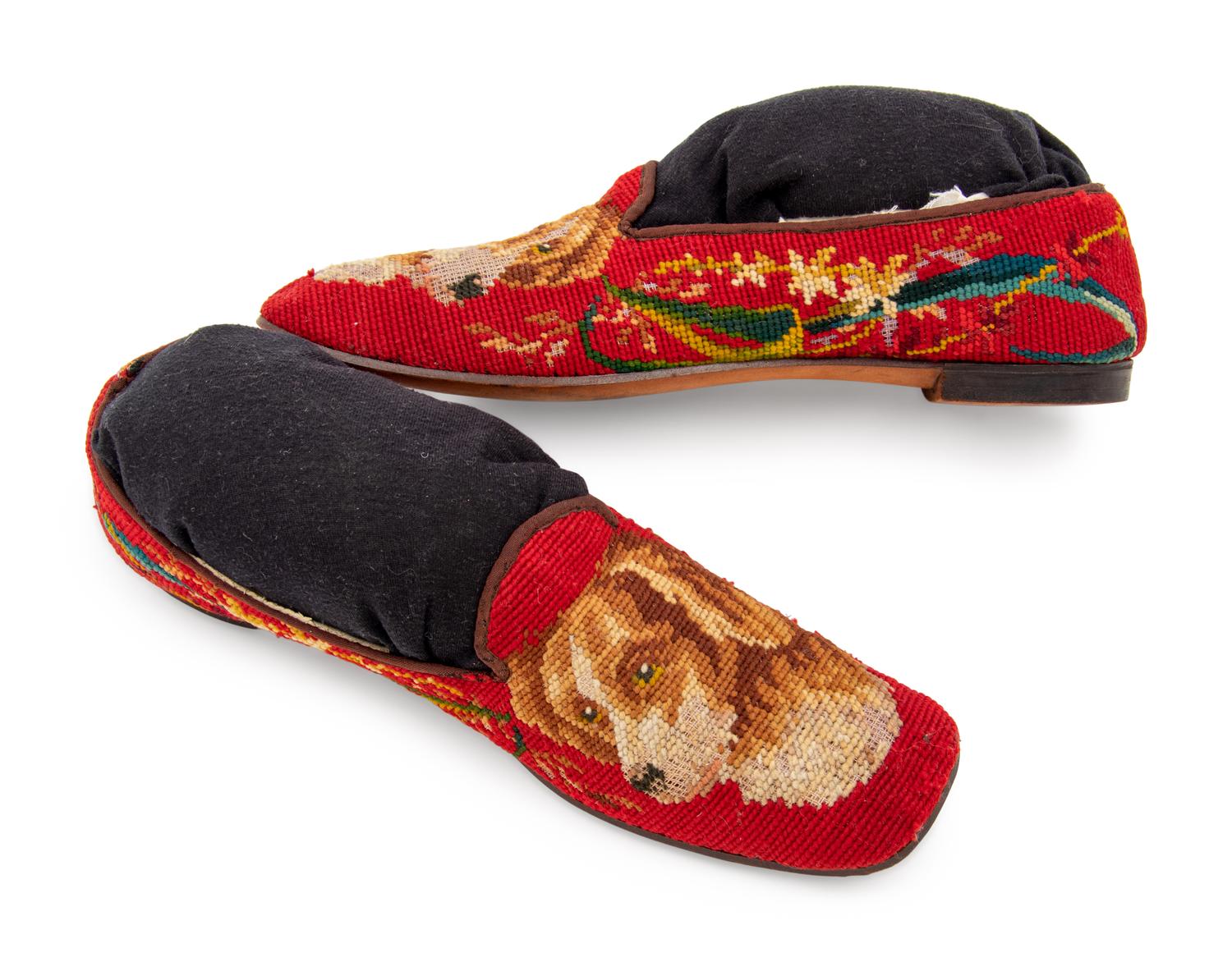Three 19th Century Menswear Accessories; Two Pairs of Slippers, One Pair of Braces/Suspenders