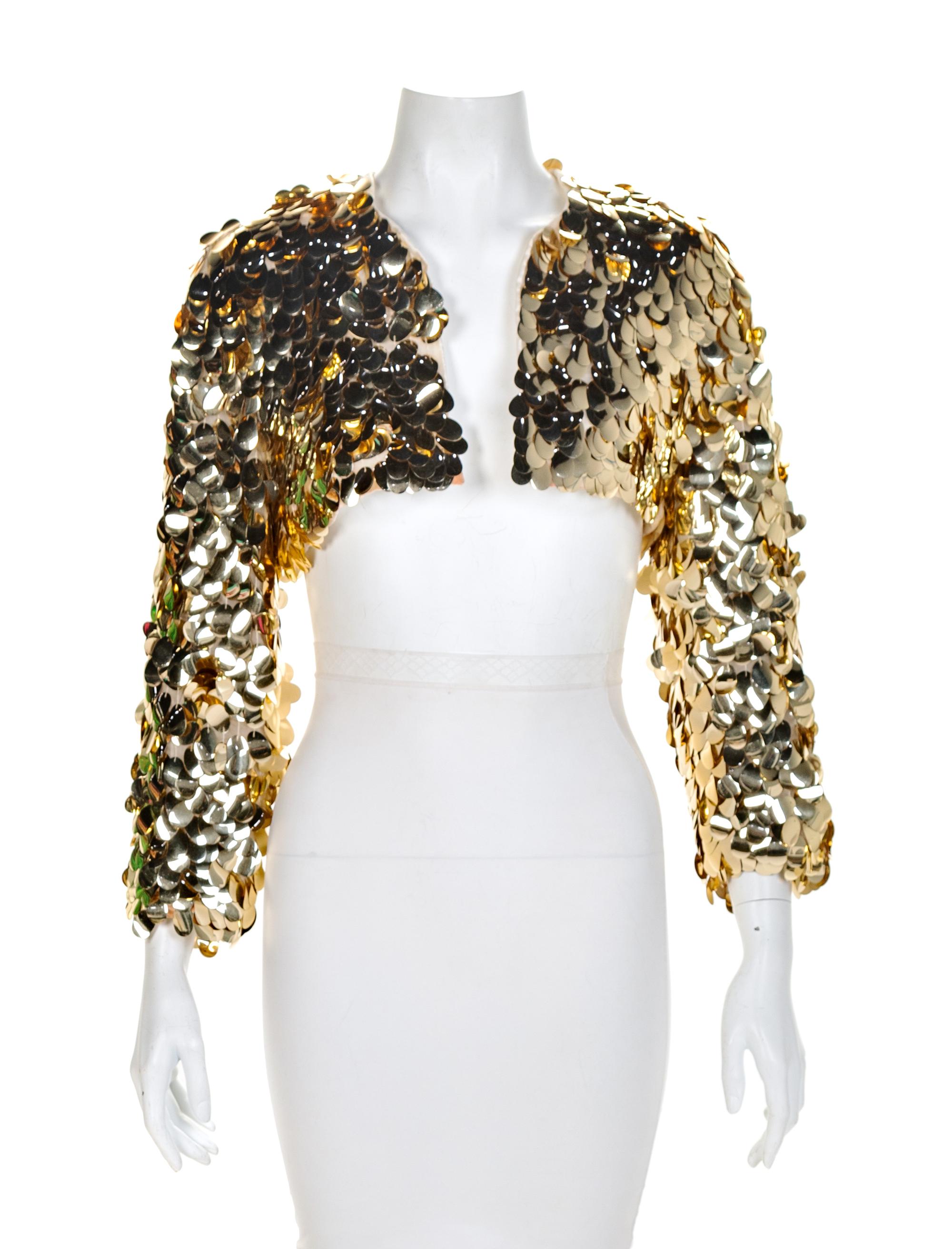 Jenny Packham Gold Paillette Sequin Bolero, 1960-70s Size label: 8