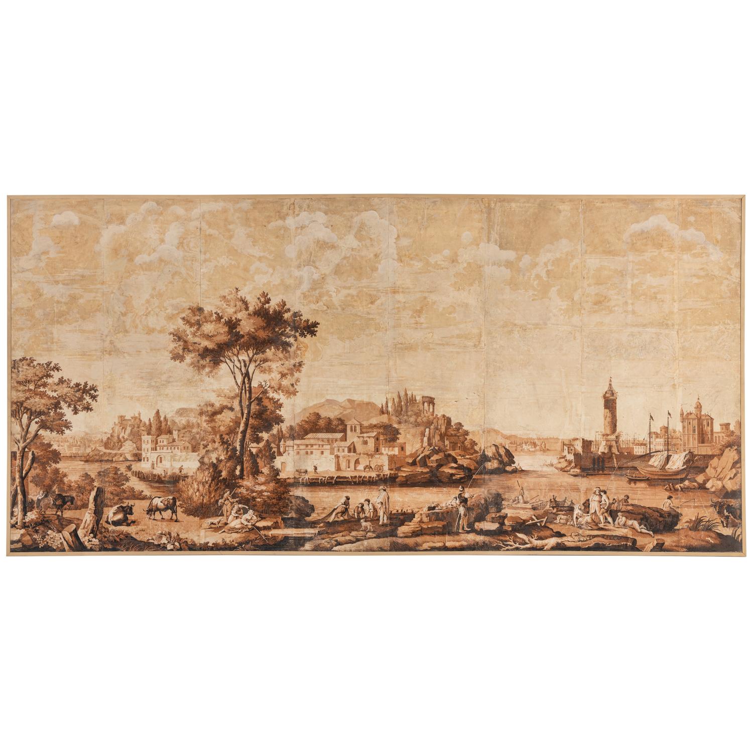 A French Scenic Wallpaper Depicting Palazzo Vinadio