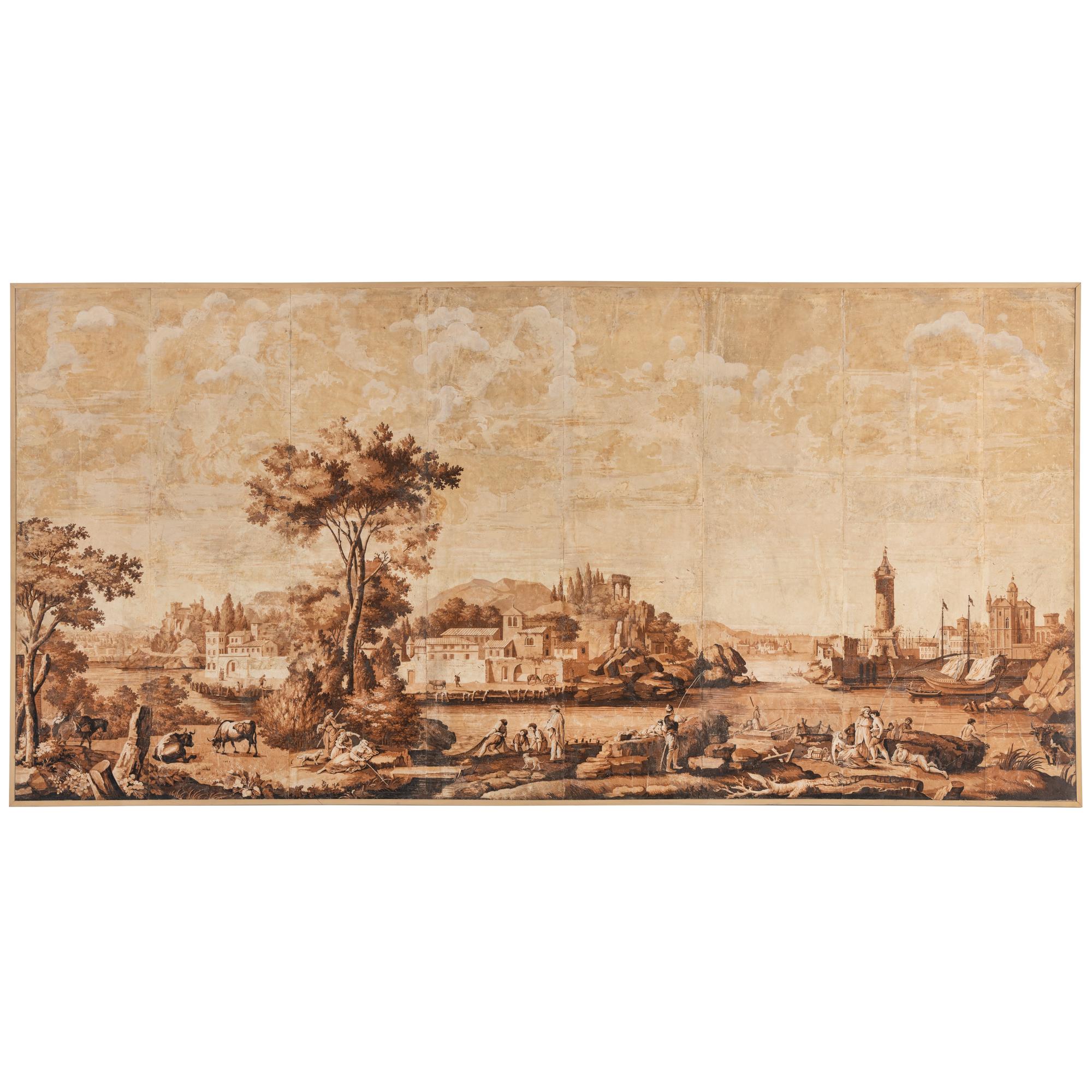 A French Scenic Wallpaper Depicting Palazzo Vinadio