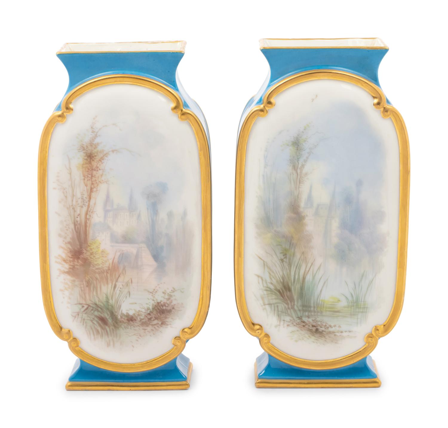 A Pair of French Painted Porcelain Vases