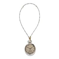 WALTHAM, WHITE GOLD POCKET WATCH WITH PLATINUM AND SEED PEARL CHAIN