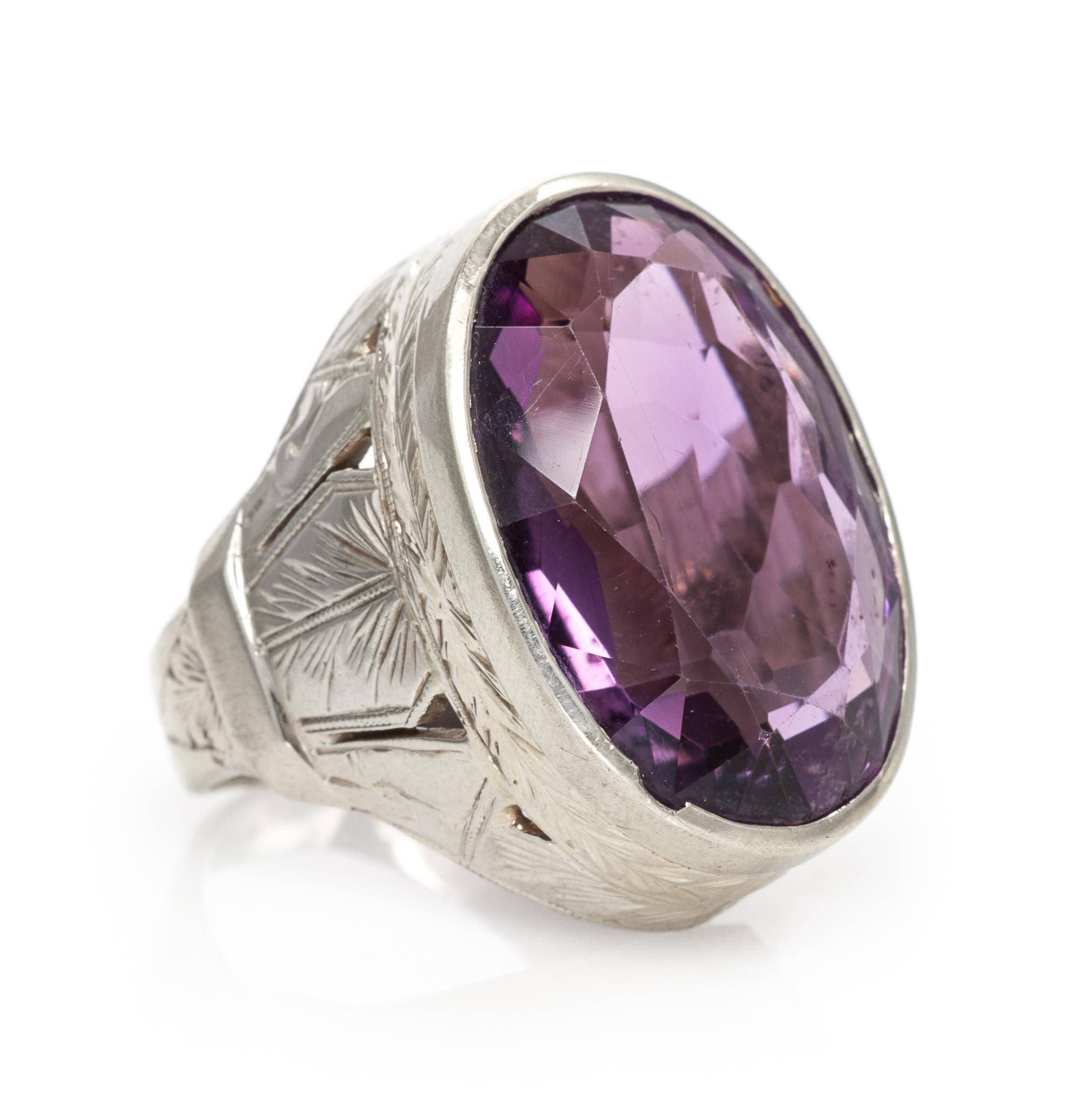 A 14 Karat White Gold and Amethyst Ring, 10.70 dwts.