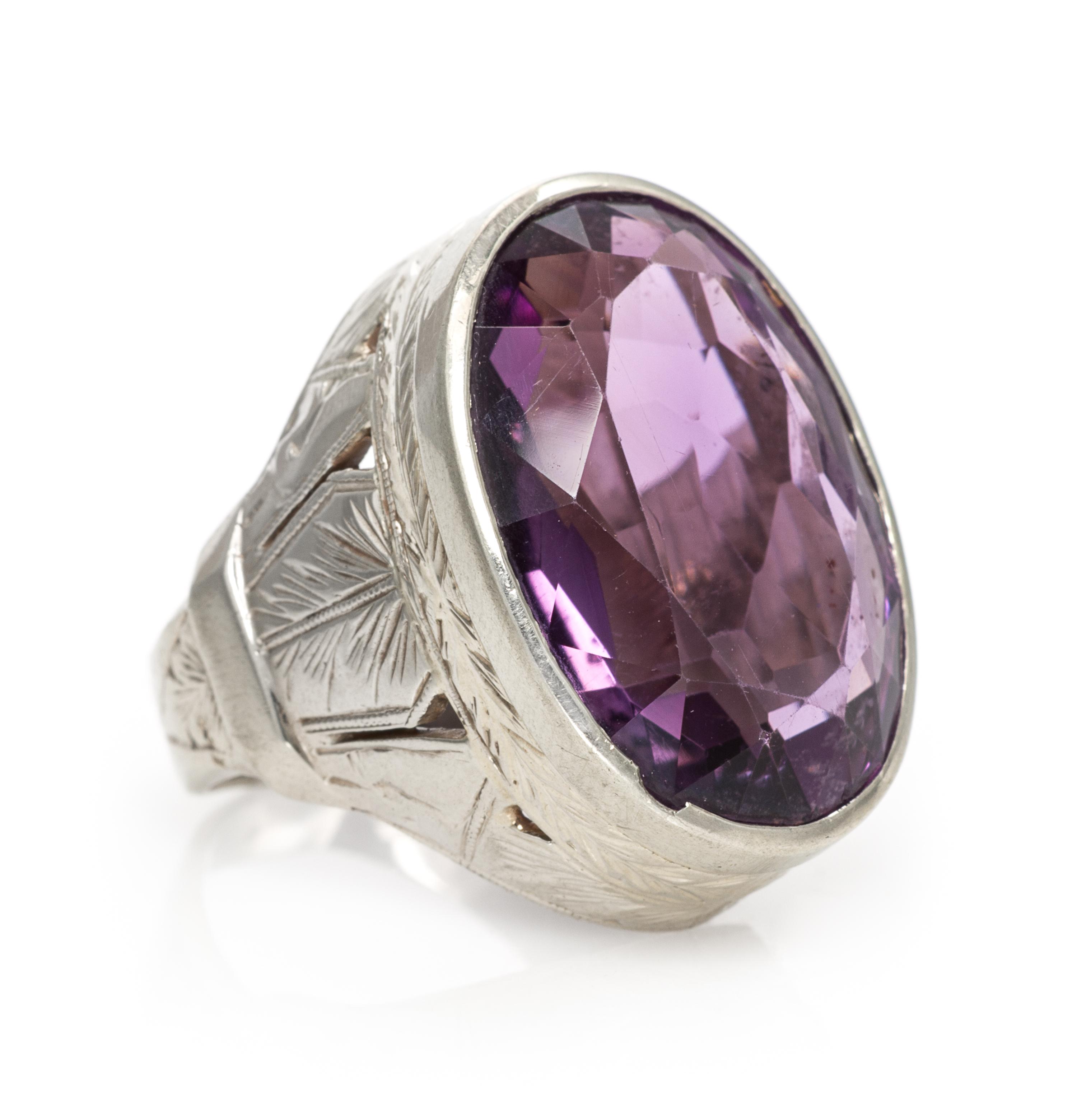 A 14 Karat White Gold and Amethyst Ring, 10.70 dwts.