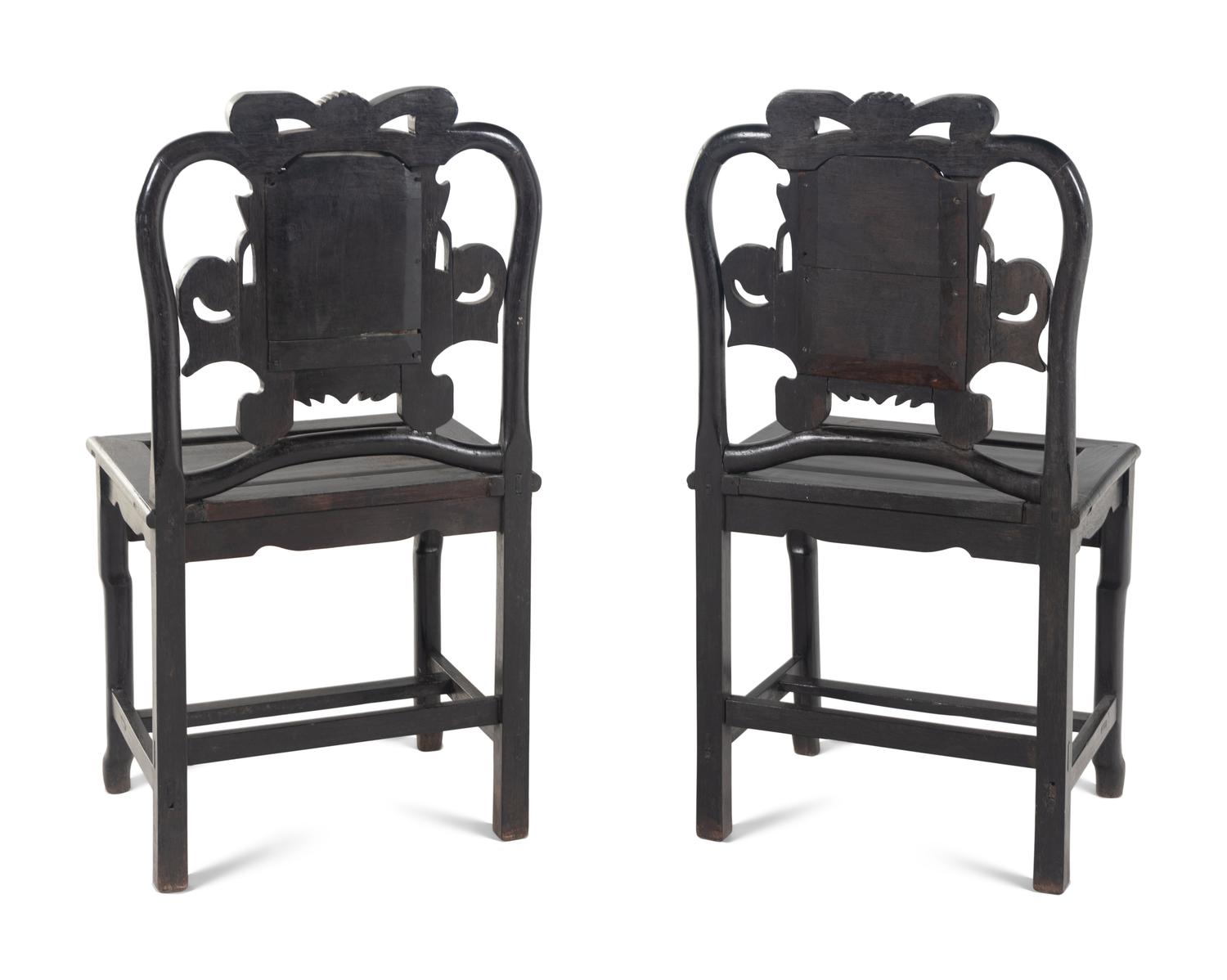 A Pair of Chinese Marble Inset Tielimu Side Chairs