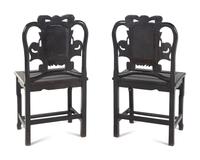 A Pair of Chinese Marble Inset Tielimu Side Chairs