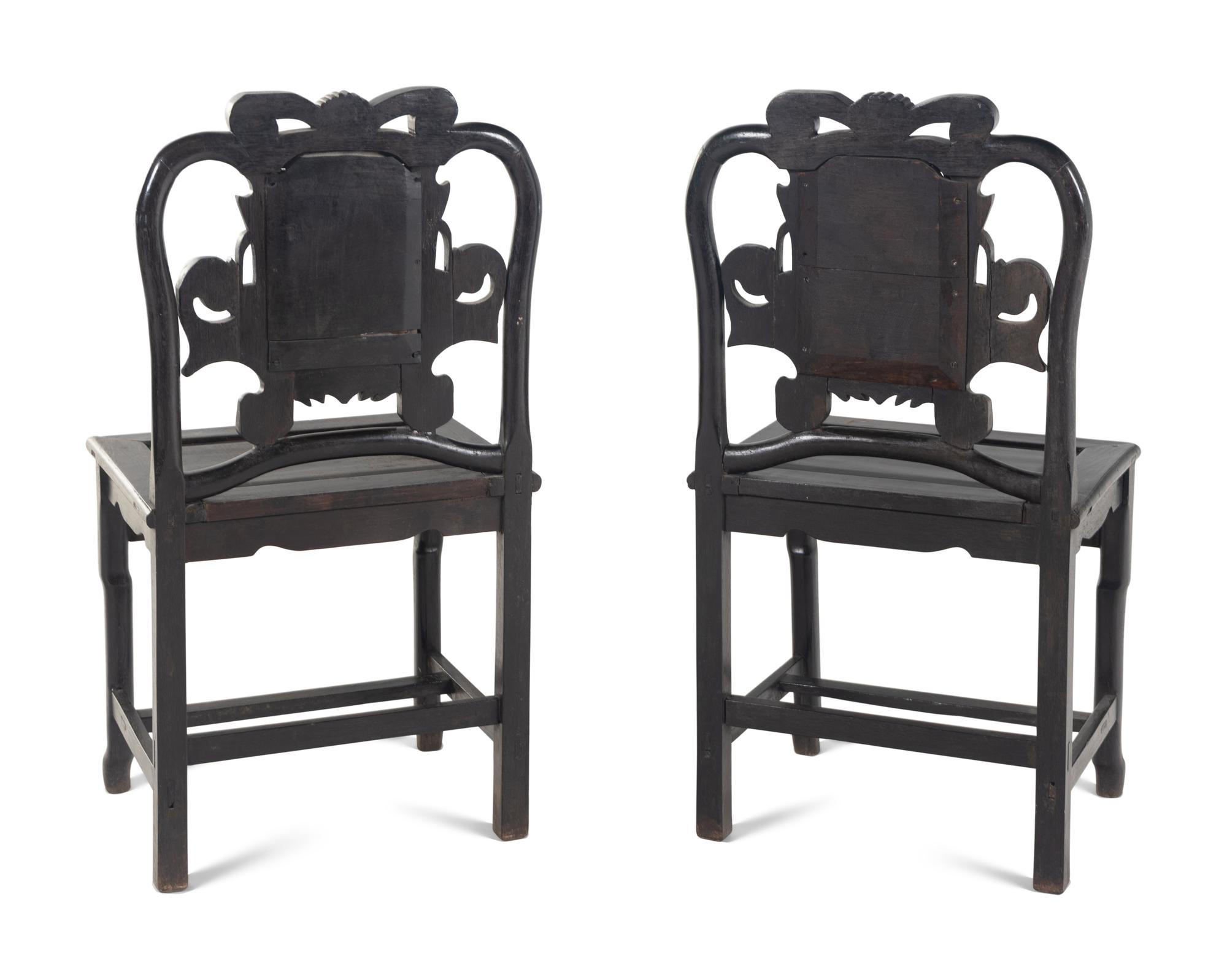 A Pair of Chinese Marble Inset Tielimu Side Chairs