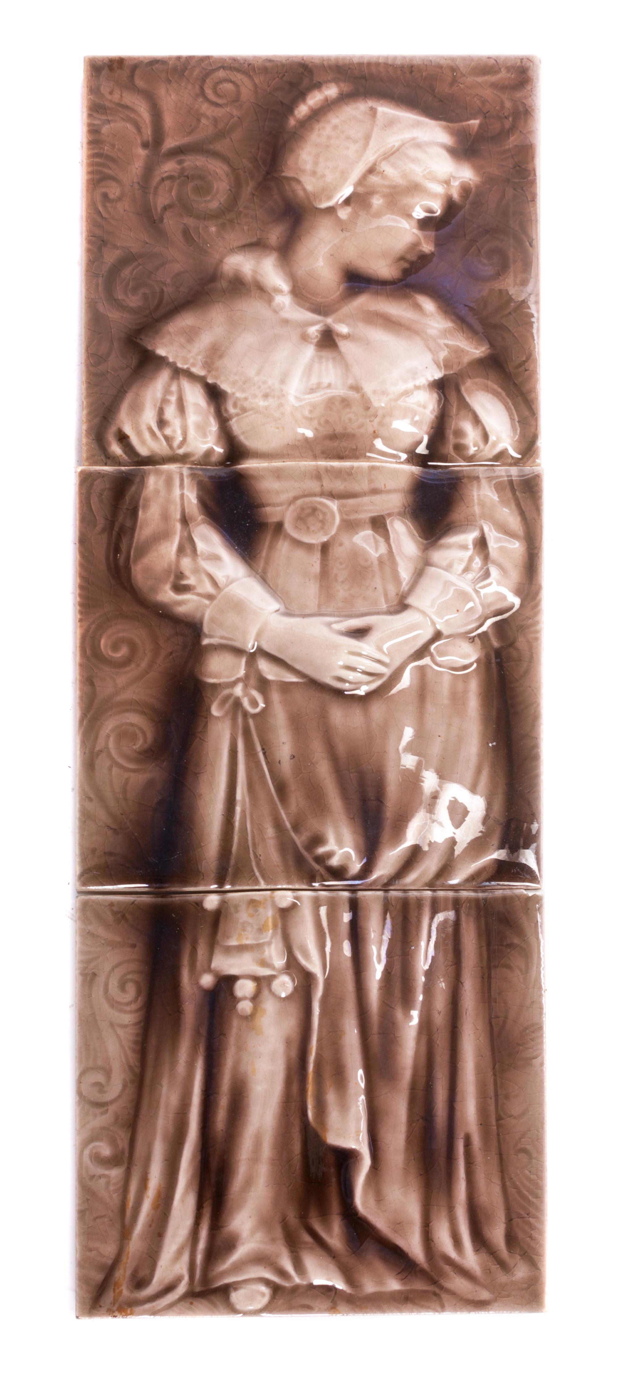 A Collection of Seven Pottery Tiles Height of tallest 12 1/4 inches.