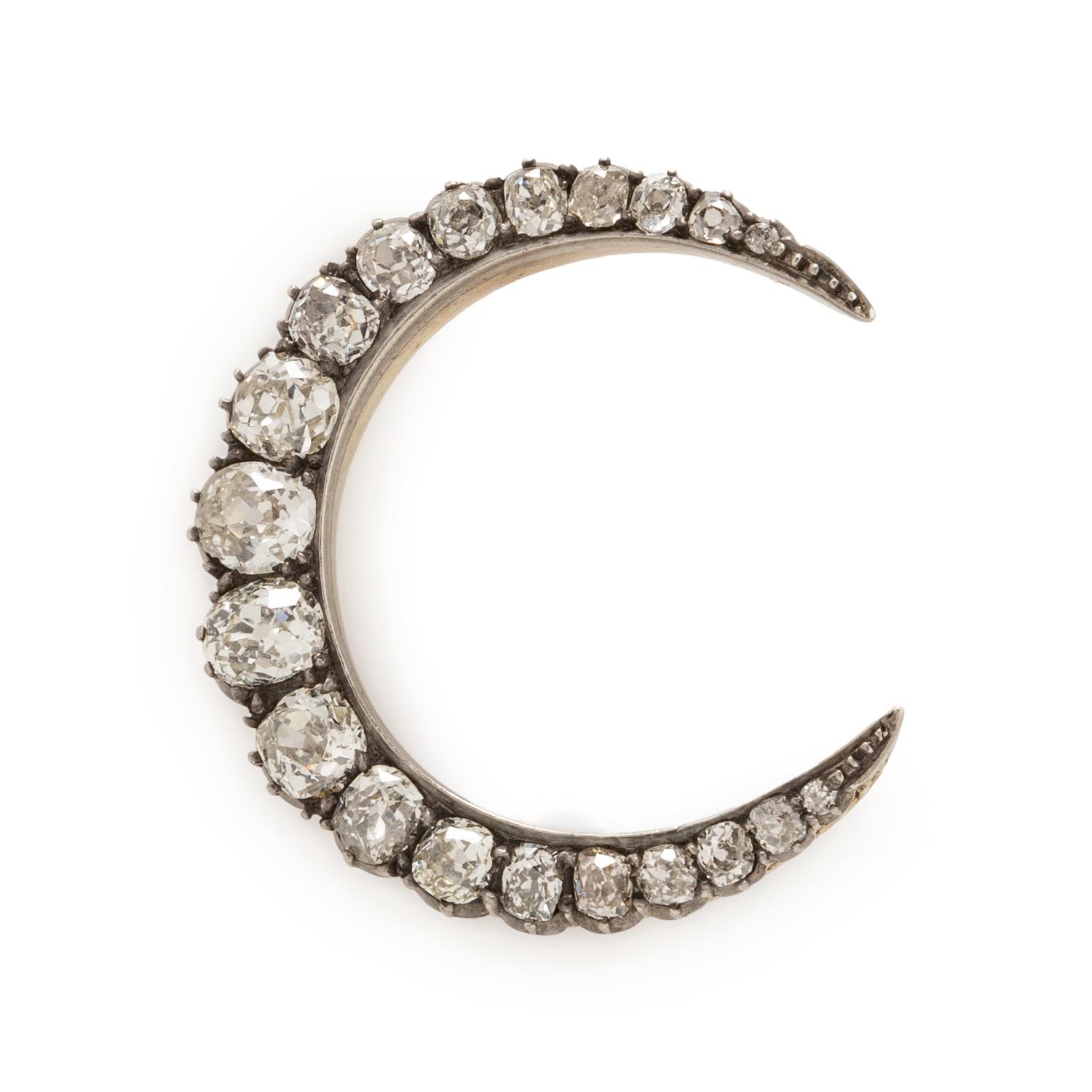 ANTIQUE, DIAMOND CRESCENT BROOCH