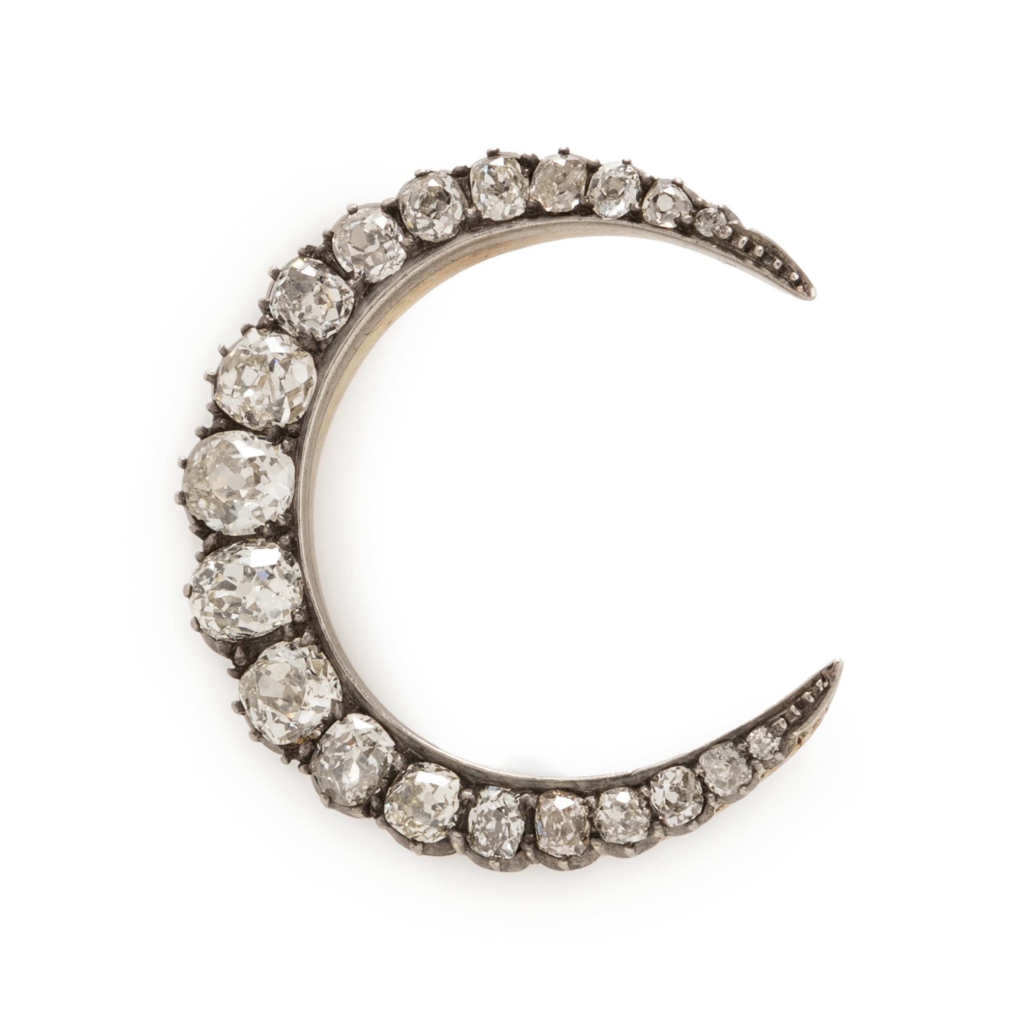 ANTIQUE, DIAMOND CRESCENT BROOCH