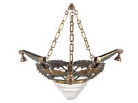 An Art Deco Gilt Metal and Frosted Glass Chandelier
