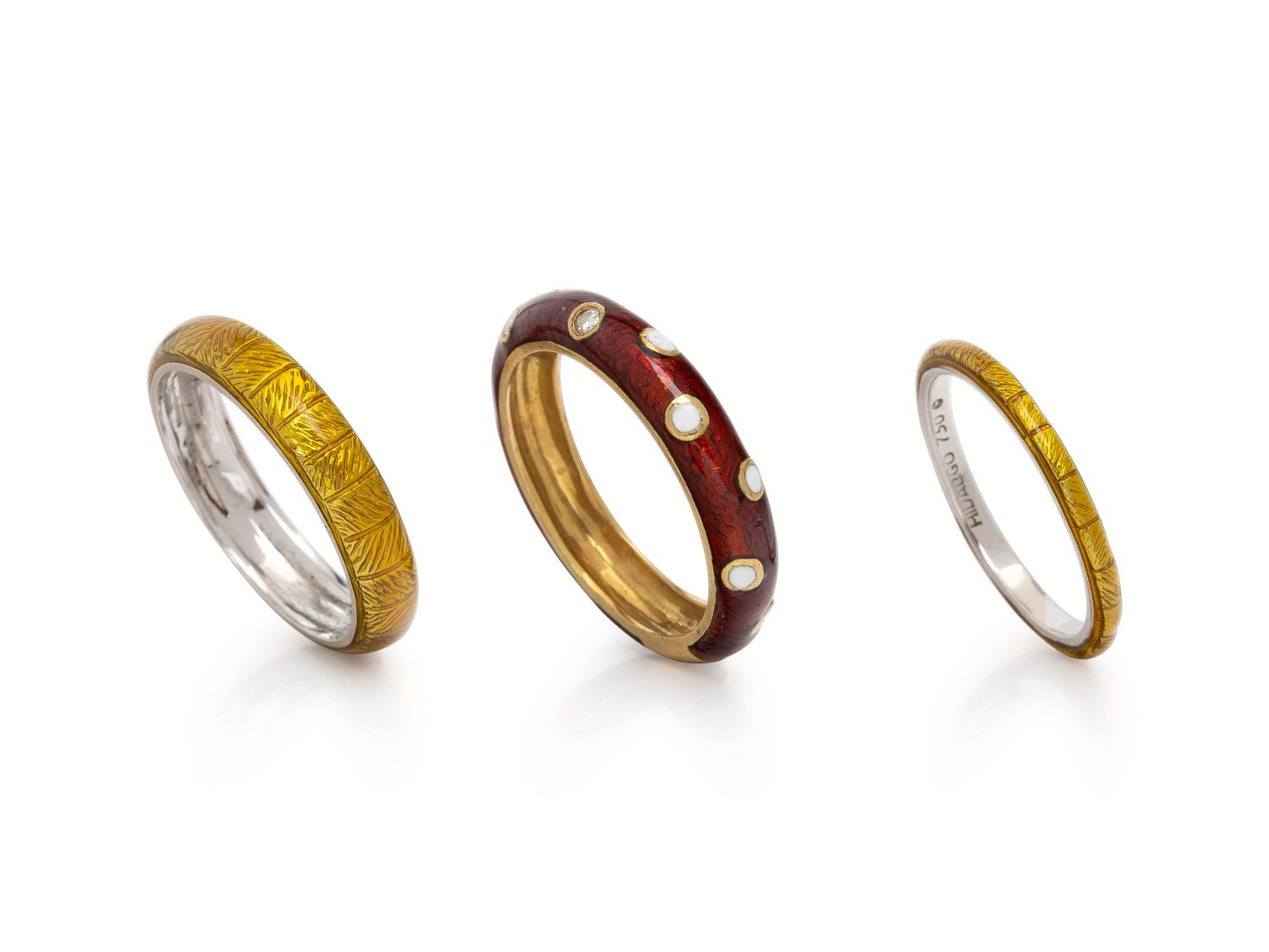 HIDALGO, GOLD AND ENAMEL STACKING BANDS