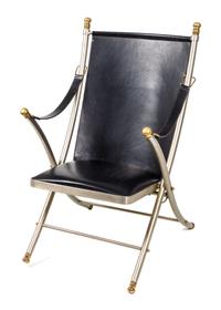 A Modernist Metal and Leather Armchair Height 41 1/4 x width 25 1/2 x depth 28 inches. — MID TO LATE 20TH CENTURY