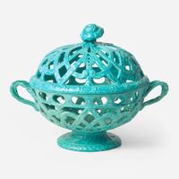 A Wedgwood Pierced Turquoise-Glazed Orange Basket and Cover UK, 1860s
