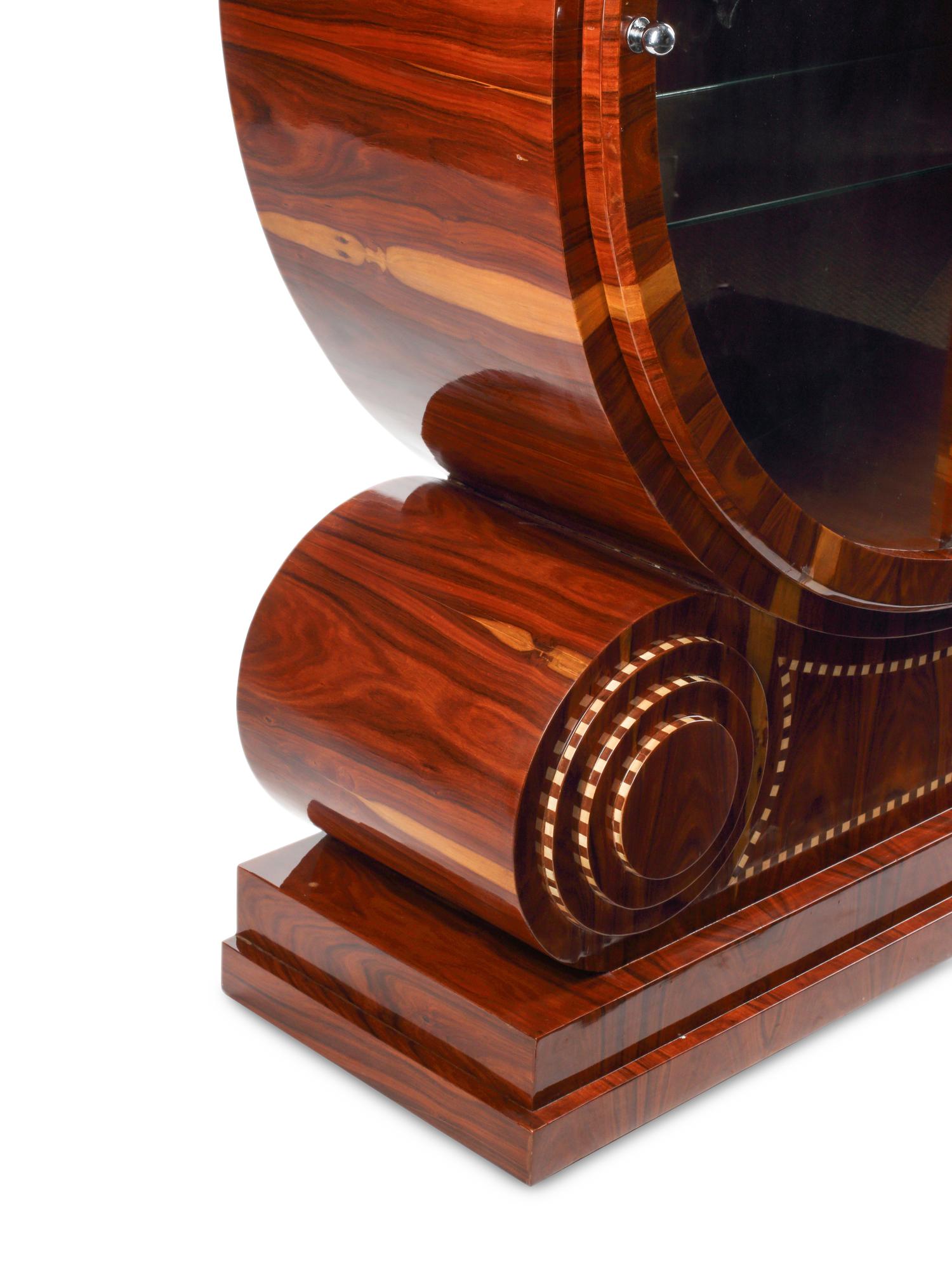 A Continental Various Woods Veneered Circular Vitrine Cabinet