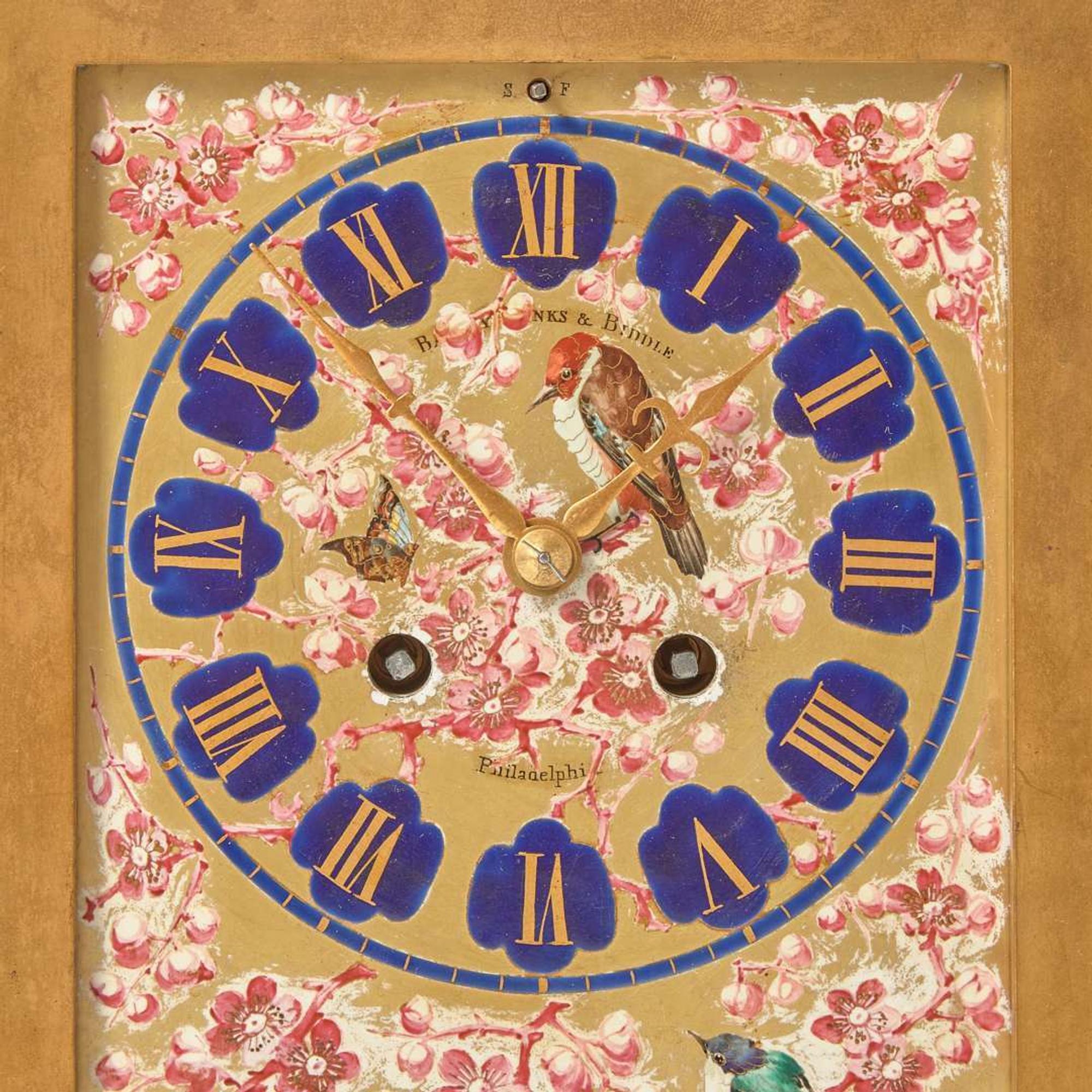 A French three-piece gilt bronze and enamel clock garniture Japy Frères, retailed by Bailey Banks & Biddle, Philadelphia, late 19th century