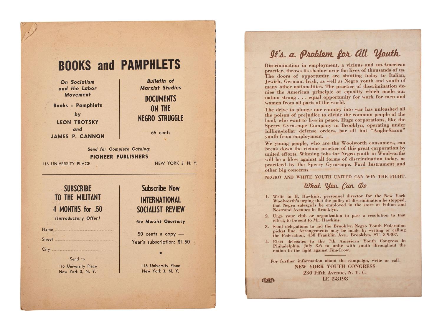 [CIVIL RIGHTS]. A group of 4 pamphlets related to the fight against segregation and racial inequality, comprising: