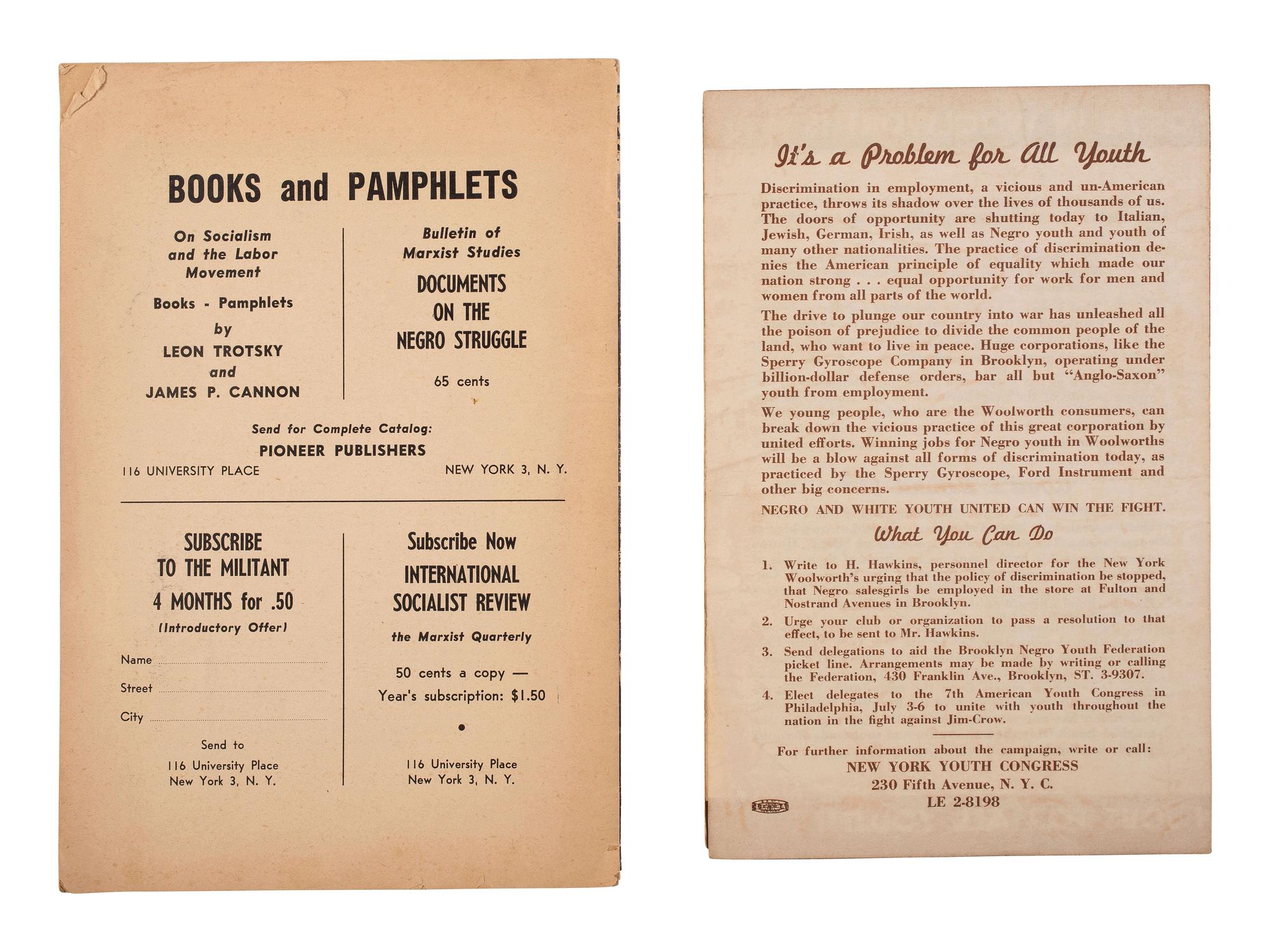 [CIVIL RIGHTS]. A group of 4 pamphlets related to the fight against segregation and racial inequality, comprising: