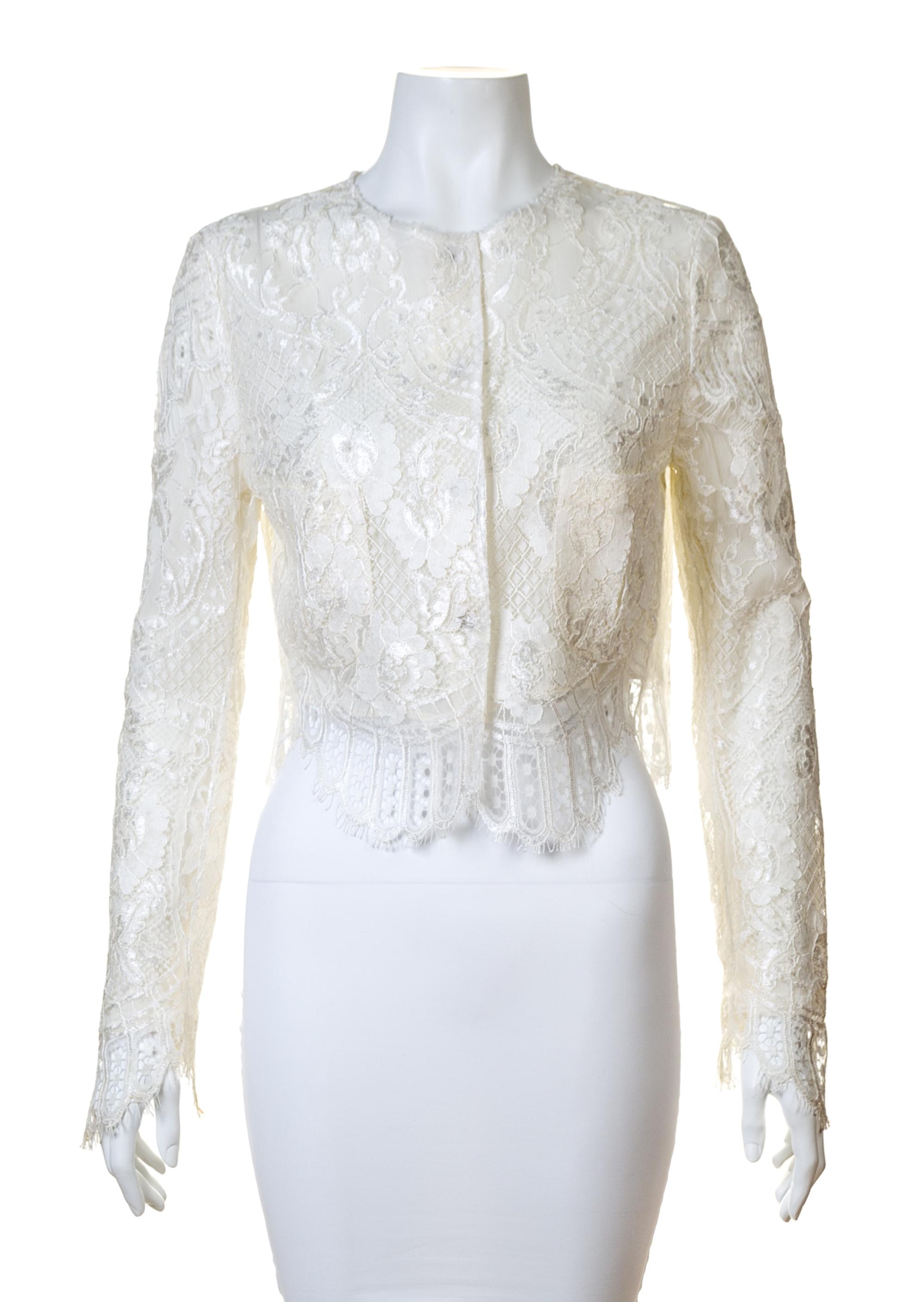 A Dolce & Gabbana Cream Lace Crop Jacket, Size 42.