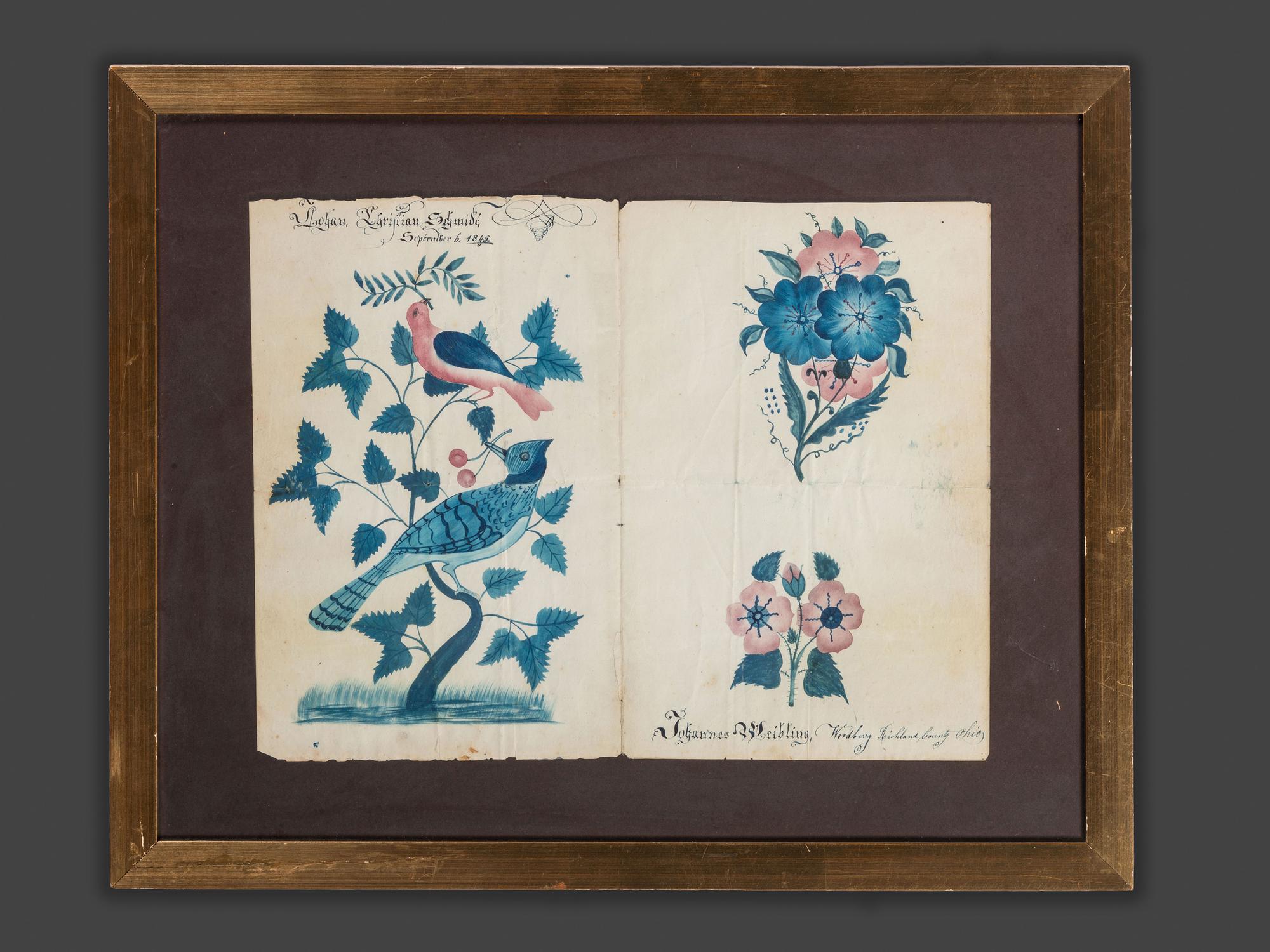 A Folk Art Painting of Birds and Flowers