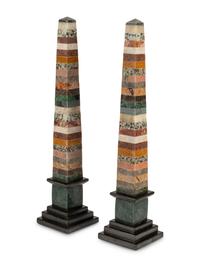 A Pair of Grand Tour Style Vari-Color Marble Obelisks