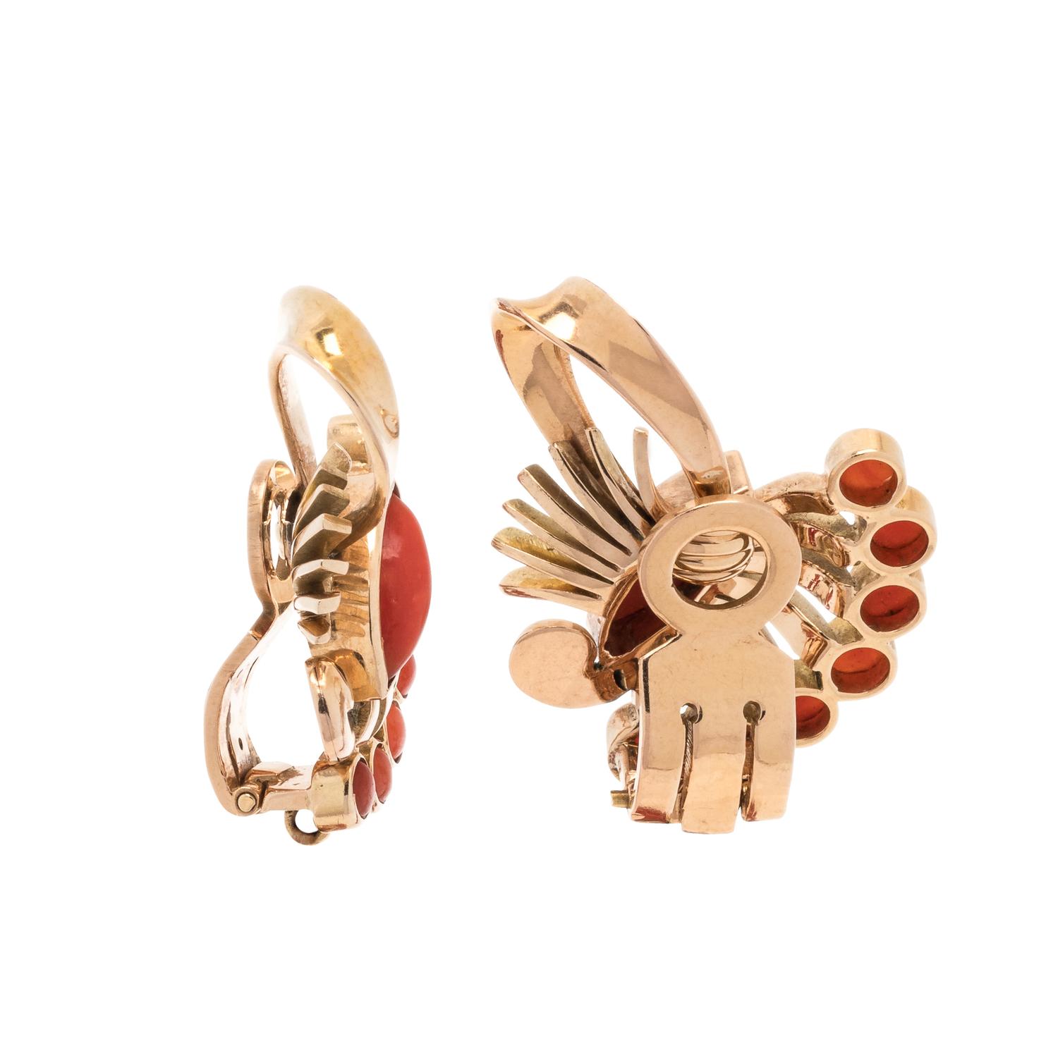 CONVERTIBLE ROSE GOLD AND CORAL EARCLIPS