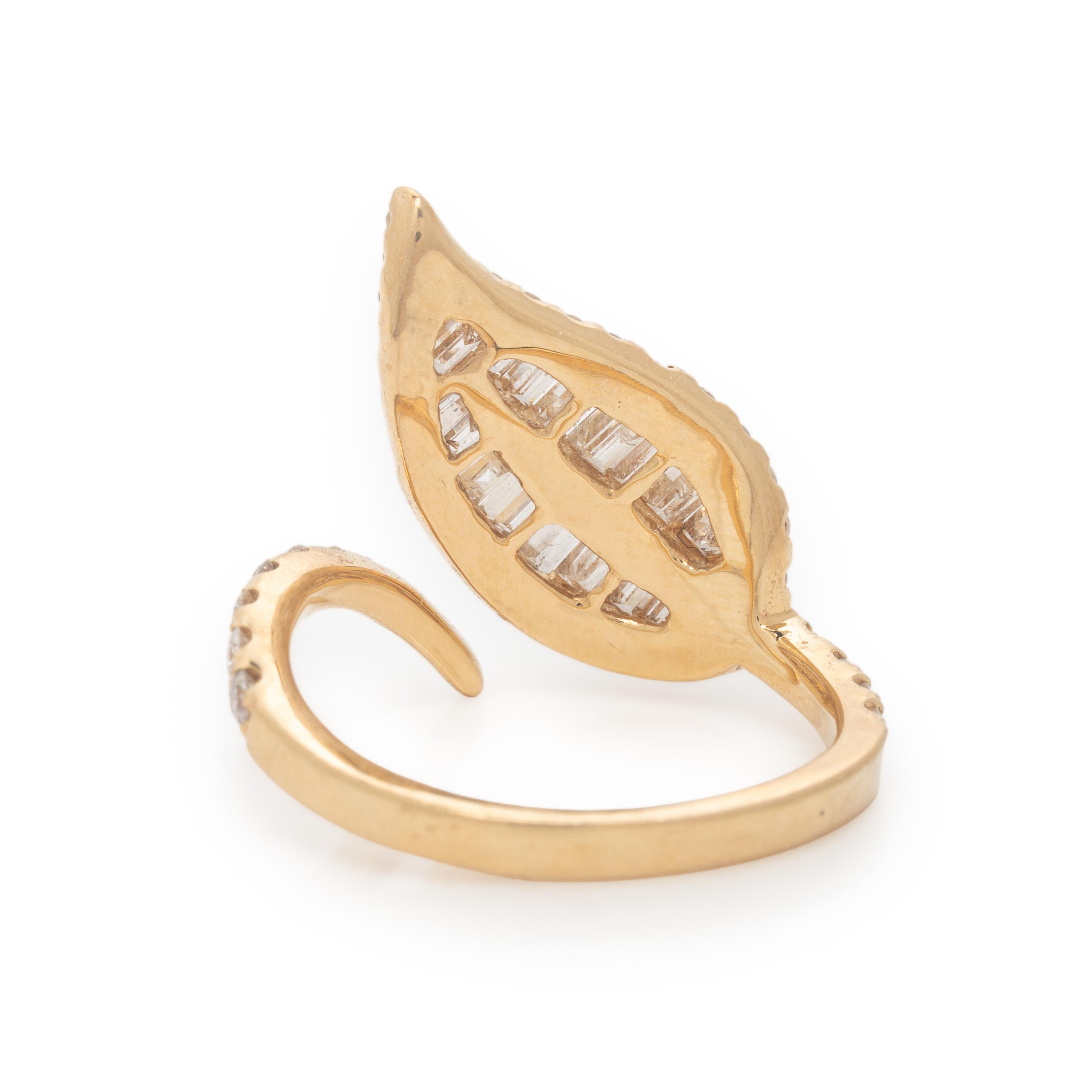 Diamond and Yellow Gold Leaf Bypass Ring
