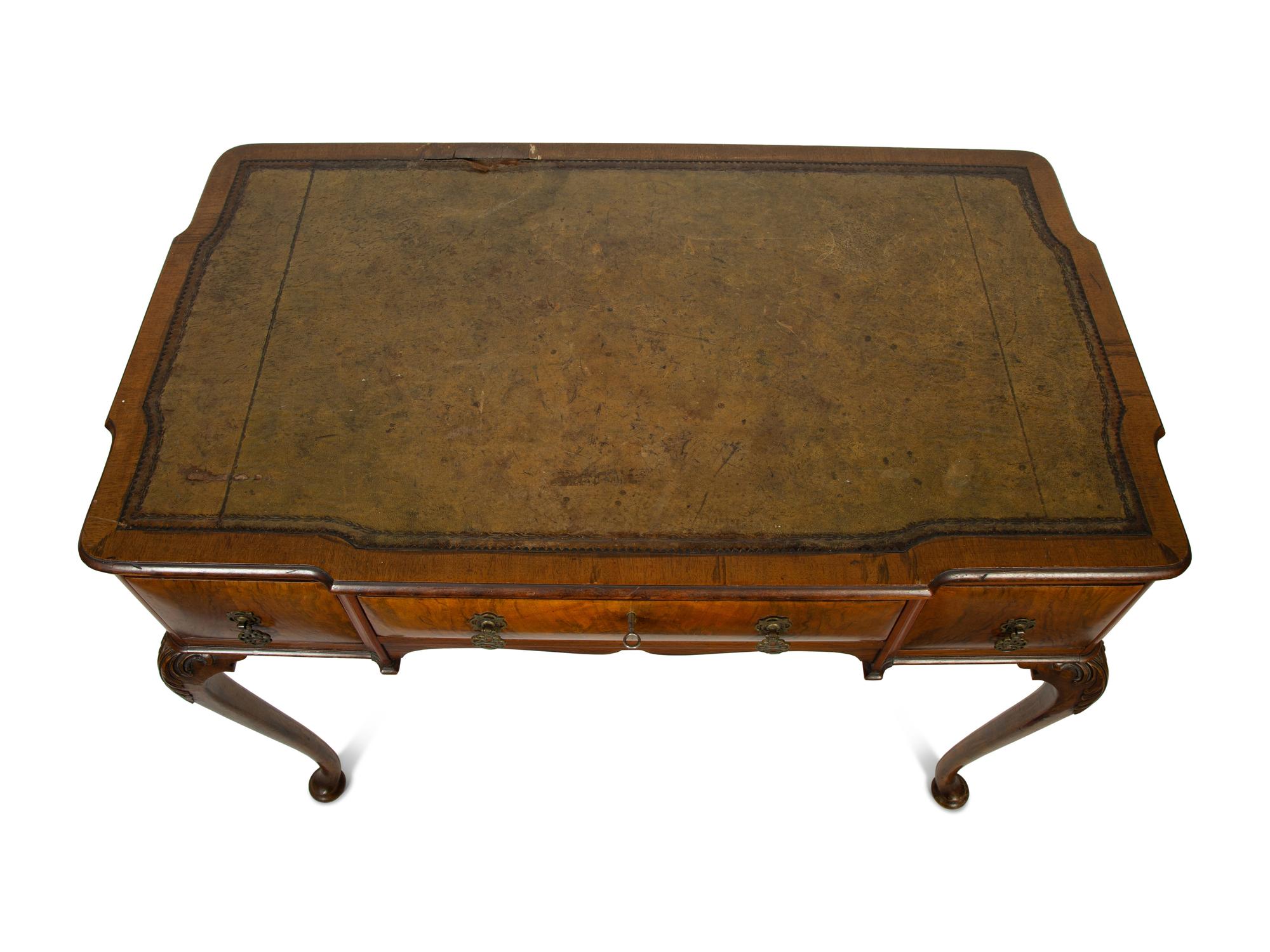 A Queen Anne Style Burl Walnut Writing Table